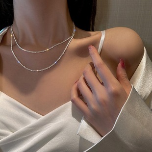 Silver Plain Chain Jewelry Set, Sparkling Baby's Breath Necklace Jewelry, Simple and Versatile Clavicle Pendant Accessories