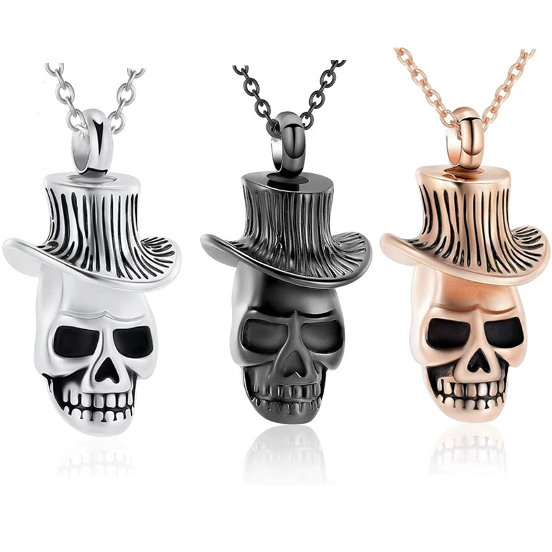 Новый продукт AliExpress, подвеска-урна из нержавеющей стали, ожерелье, высокая шляпа, урна с черепом для банки для праха