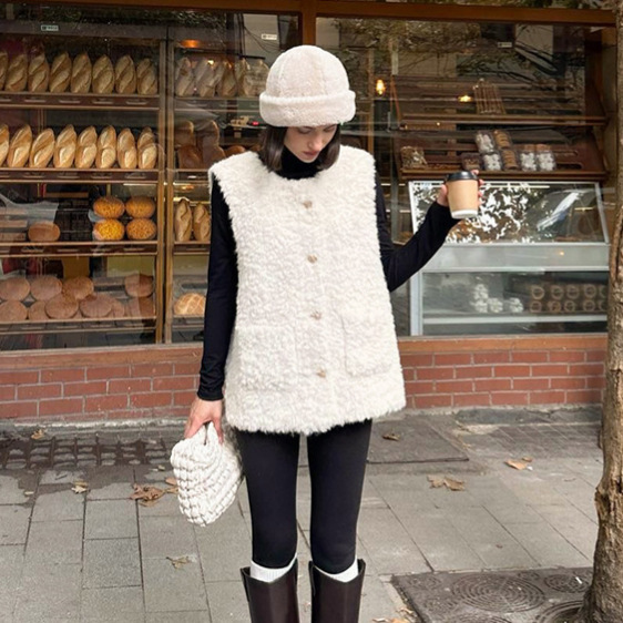 2026 Cross-Border New Women's Clothing Small Fragrance Fashion Imitation Mink Vest Jacket Loose Elegant Round Neck Sleeveless Vest