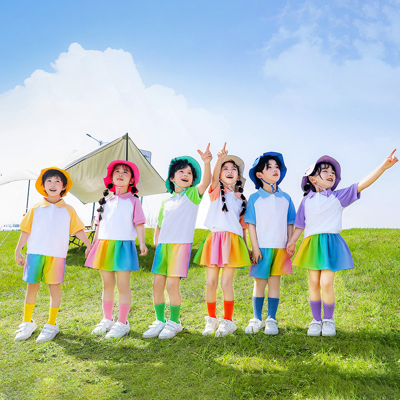 兒童演出服幼兒園班服小學生舞蹈服糖果色男女童啦啦隊街舞表演服