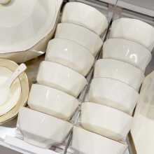 新骨瓷饭碗菜盘钻石家用六边形陶瓷金边简约10个甜品拼盘婚庆节庆