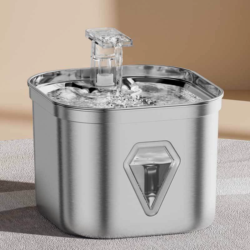 Питьевая машина для домашних животных Квадратная нержавеющая сталь автоматическая циклическая фильтрация интеллектуального обнаружения воды кошачий питьевая вода завод