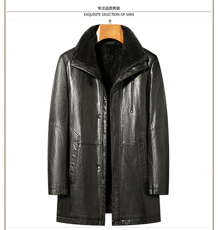 Genuine Leather Jacket Men's Mid-length Coat Thickened Lamb Sheep