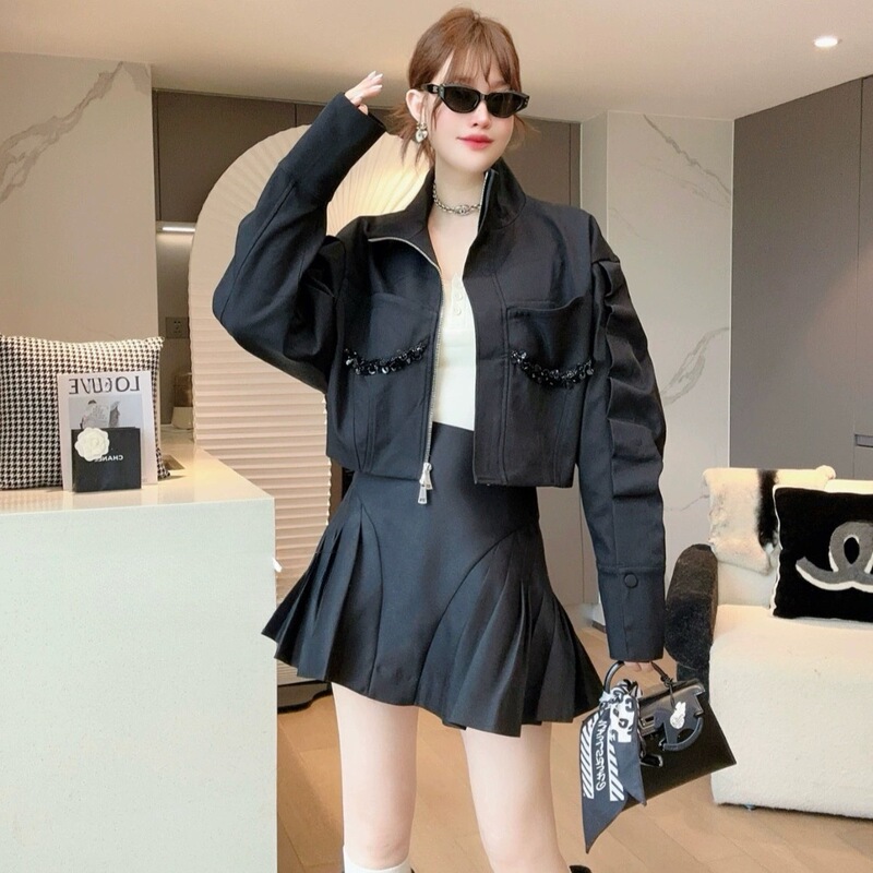 European and American High-end Spring New Design Niche Beaded Loose Coat Short Chic Collar Jacket Women's Top
