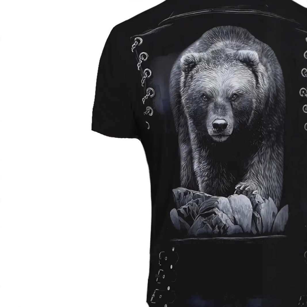 Europa y América AliExpress venta caliente oso blanco chaqueta de mezclilla estampado 3D camiseta de cuello redondo de manga corta de alta suelta de verano para hombres