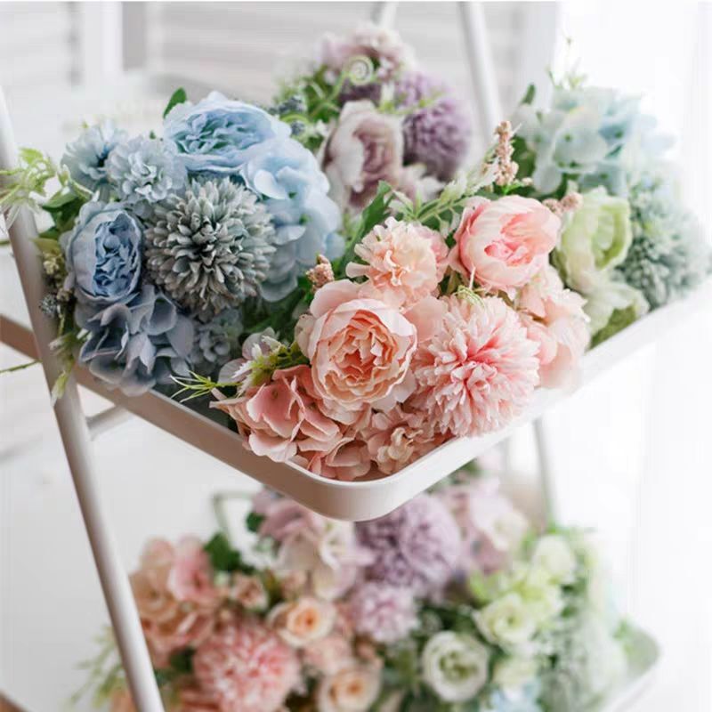 ！玫瑰绣球花花假花客厅餐桌装饰摆设塑料花拍照道具套装|undefined