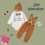 童装男童秋冬套装2025新款婴儿棉质帅气长袖连体衣长背带裤三件套