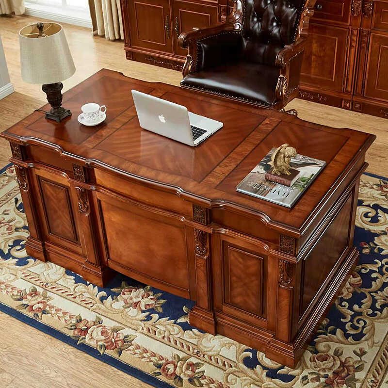 American Style Solid Wood Large Desk Computer Desk Retro Study Writing Desk European Style Large Desk President's Desk Boss Table
