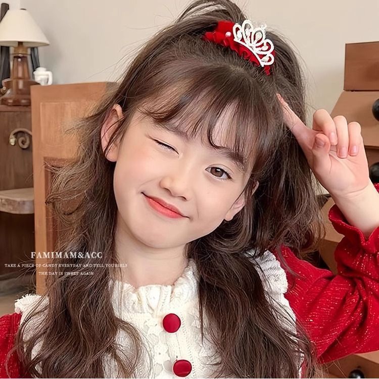 Año nuevo, cabeza de bola para niños, hebilla de pelo roja, accesorios de joyería, sombreros de corona, hebilla de cola de caballo para niñas, horquilla, accesorios para el cabello