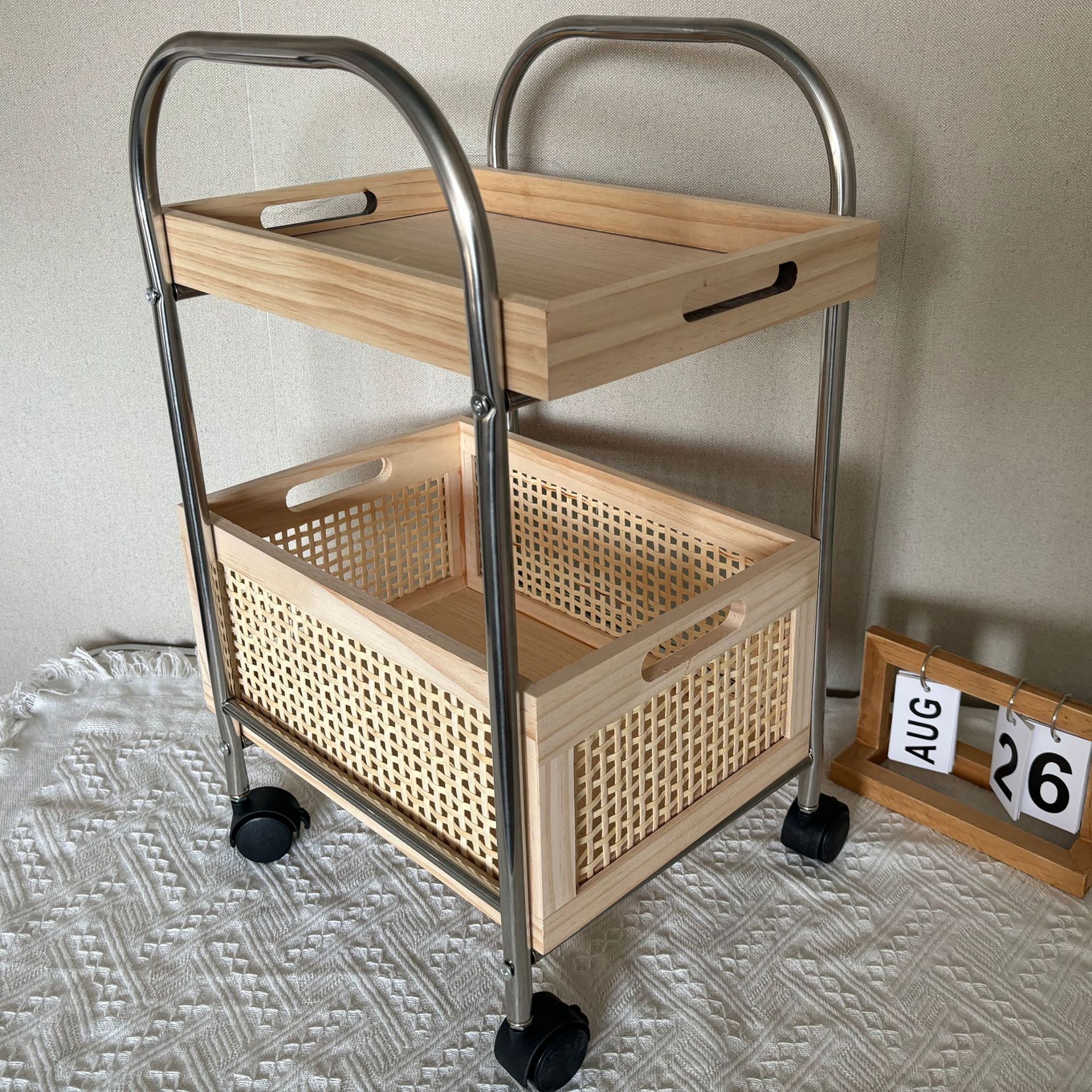 Cesta de bocadillos móvil para el hogar de bricolaje, cochecito con ruedas, sala de estar, interior nórdico, sofá móvil de la Edad Media, mesa de centro