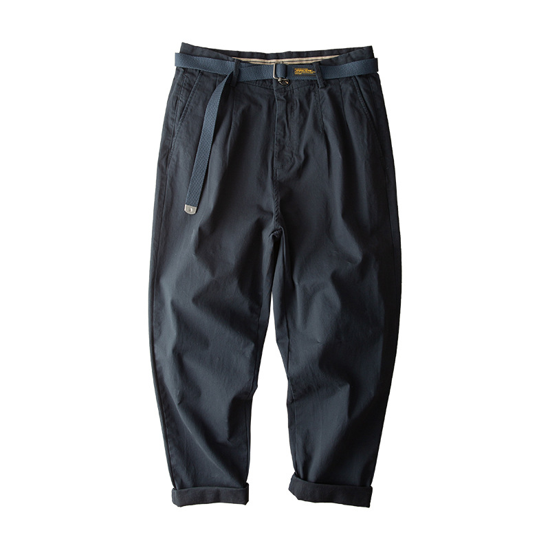 余文楽潮牌ズボン男性日本系復古して古い水洗い綿9分ズボンinsゆるいストレートハーレムズボン