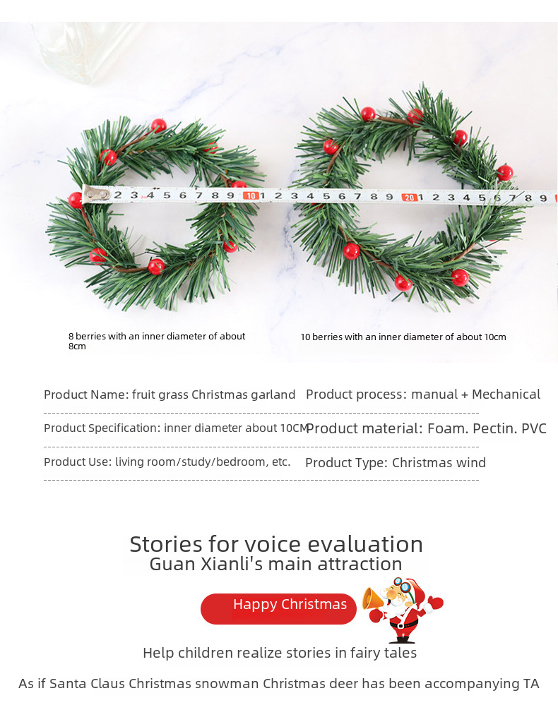 Christmas wreath simulation candle holder red berry wreath grass strip red berry pine needle home decoration price promotion_voghion.com