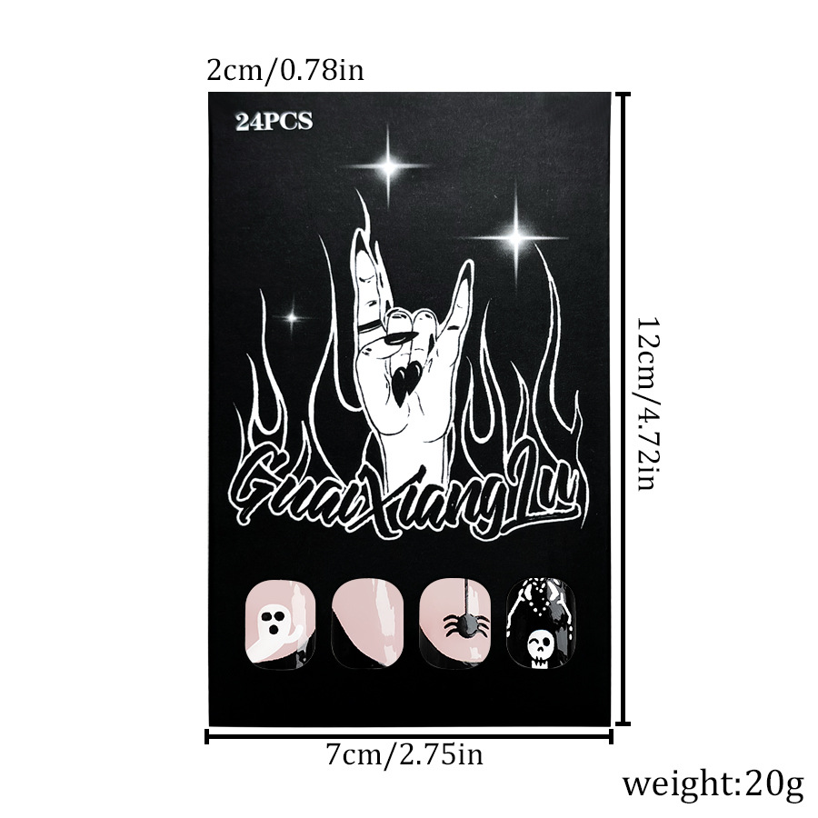 Halloween False Nails With Skull Ghost Spider Pumpkin Designs_voghion.com