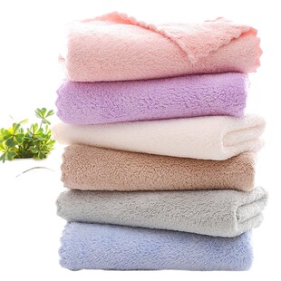Wholesale pure polyester brocade high density coral fleece square solid color warm fleece absorbent corrugated soft net red bear gift towel