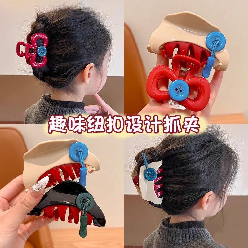 Divertido botón clip de agarre niños lindos detrás de la cabeza tarjeta de cabello rotas 2024 nuevo cabello de niñas clip de tiburón clip de cabello