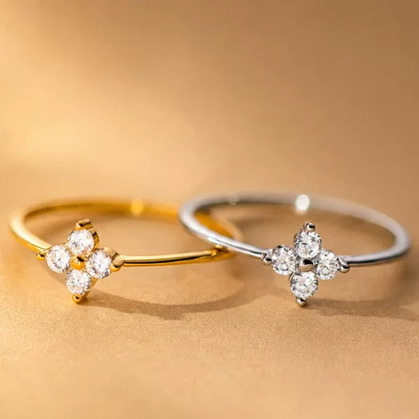 French-Style Light Luxury Four-Leaf Clover Micro-Inlaid Zircon Ring, Niche High-End Personalized Trendy Jewelry Accessory
