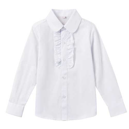 Girls' school uniform white shirt pure cotton long-sleeved middle and large children primary school girls white performance clothes children's white shirt