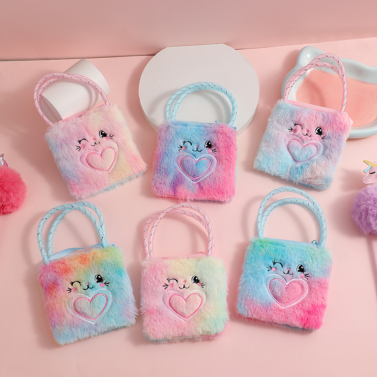 108g Weight Zipper Closure Type Single Shoulder Strap Strap Type Crossbody Bag Bags Type Daily, Shopping Occasion Plush Material Bow Knot Pattern All Seasons Season Girl'S Gender Cute Style Square Shape Small Size Girl'S Small Plush Bow Knot Cute Square Zipper Crossbody Bag 无