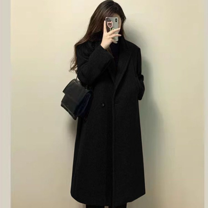 韩版西装秋冬咖色高级感毛呢大衣外套新款过膝加厚中长款气质呢子|undefined