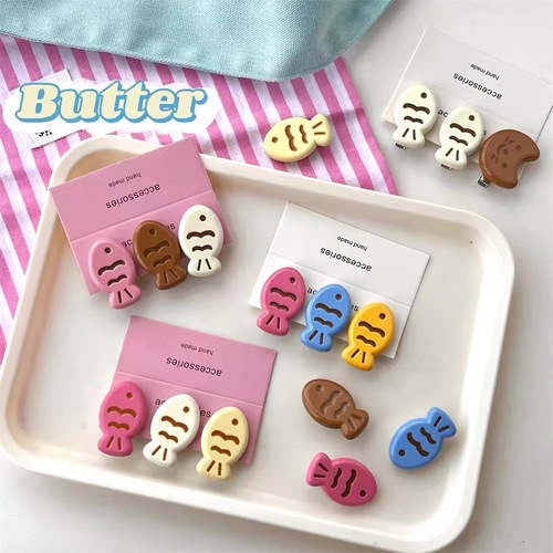 Cute candy-colored Taiyaki hairpins, fun fish hairpins, girly heart bangs clips, Japanese and Korean versatile animal hair accessories