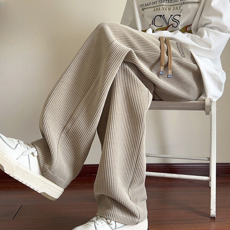 Corduroy Pants Men's Autumn and Winter 2025 Heavy Loose Pants Winter Fleece-Lined Men's Straight Wide-Leg Sports Pants
