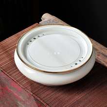 批发羊脂玉瓷茶盘茶杯功夫茶具干泡台套装10英寸家用盖碗陶瓷茶盘