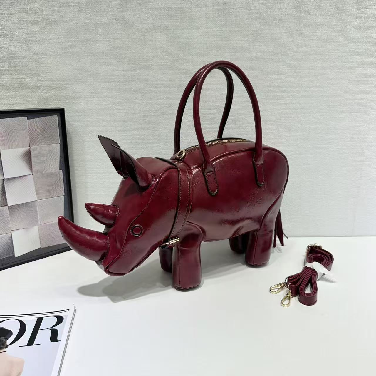 创意搞怪3D动物手提包犀牛形状异形包可单肩斜挎现货一件代发