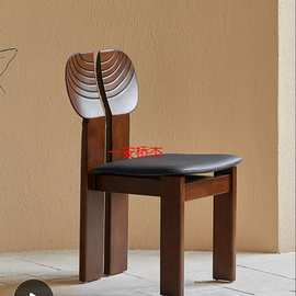 GY中古实木餐椅复古雕刻靠背椅酒店样板房餐厅设计师新中式休闲椅