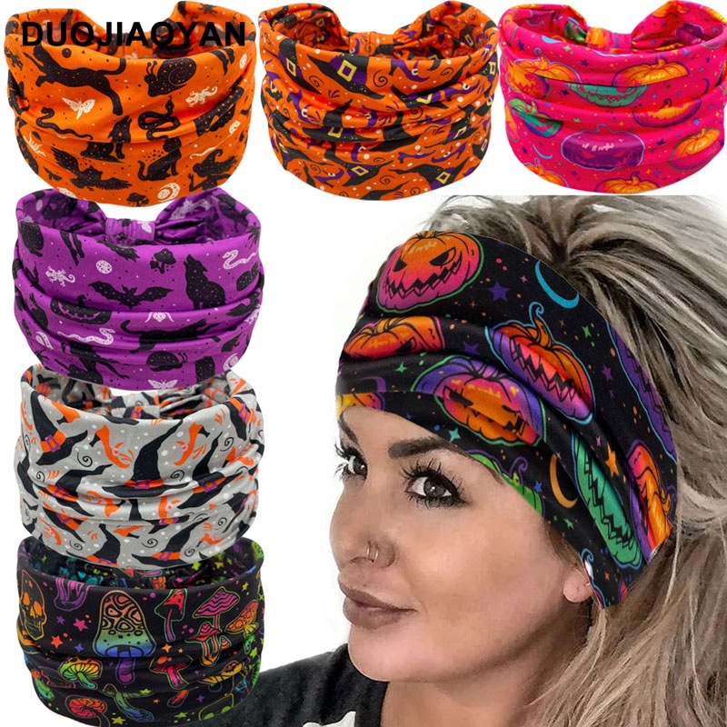 Halloween Printed Headband With Spooky Pumpkin Pattern Design_voghion.com