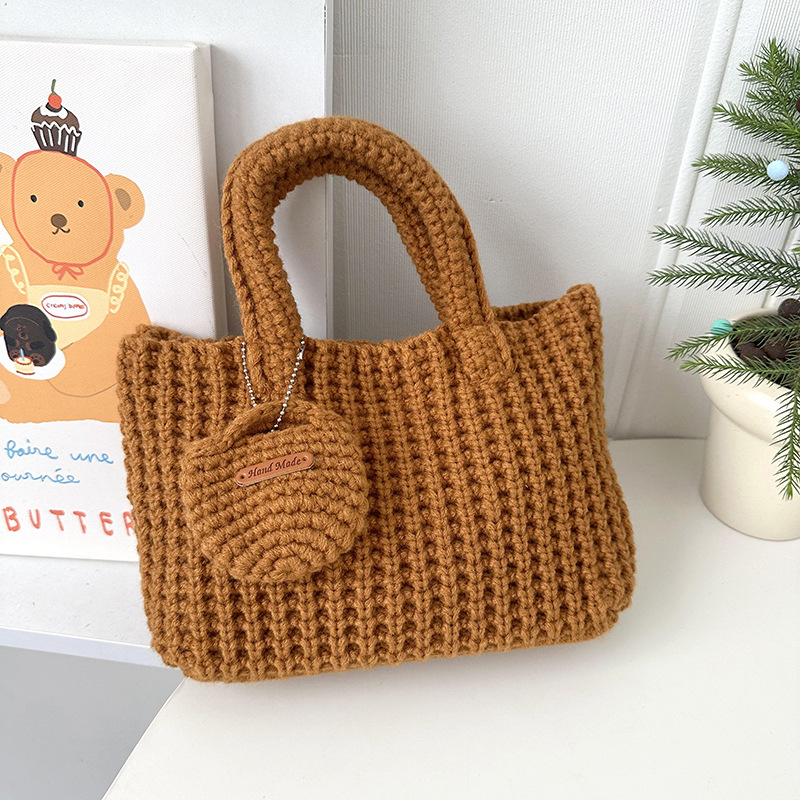 Bolsa de tejido coreana ins bolsas de gancho hechas a mano de color sólido bolsas de lana lindas bolsas de mano de otoño y invierno para llevar bolsas de teléfono móvil