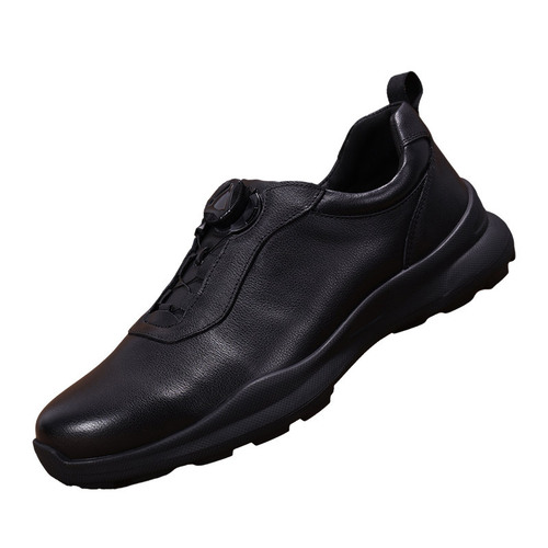 New first-layer cowhide men's business sports outdoor leisure round-toe thick-soled non-slip leather shoes rotating button leather shoes
