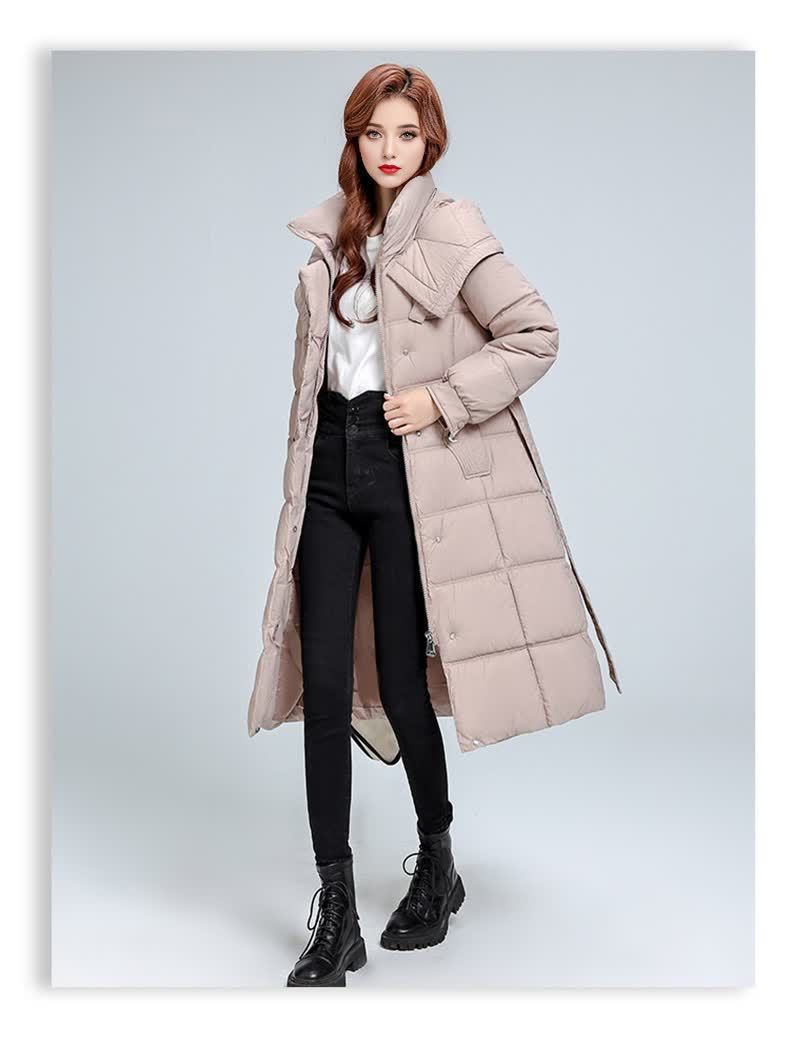 Dames gewatteerde winterjas met capuchon lange puffer jas_voghion.com