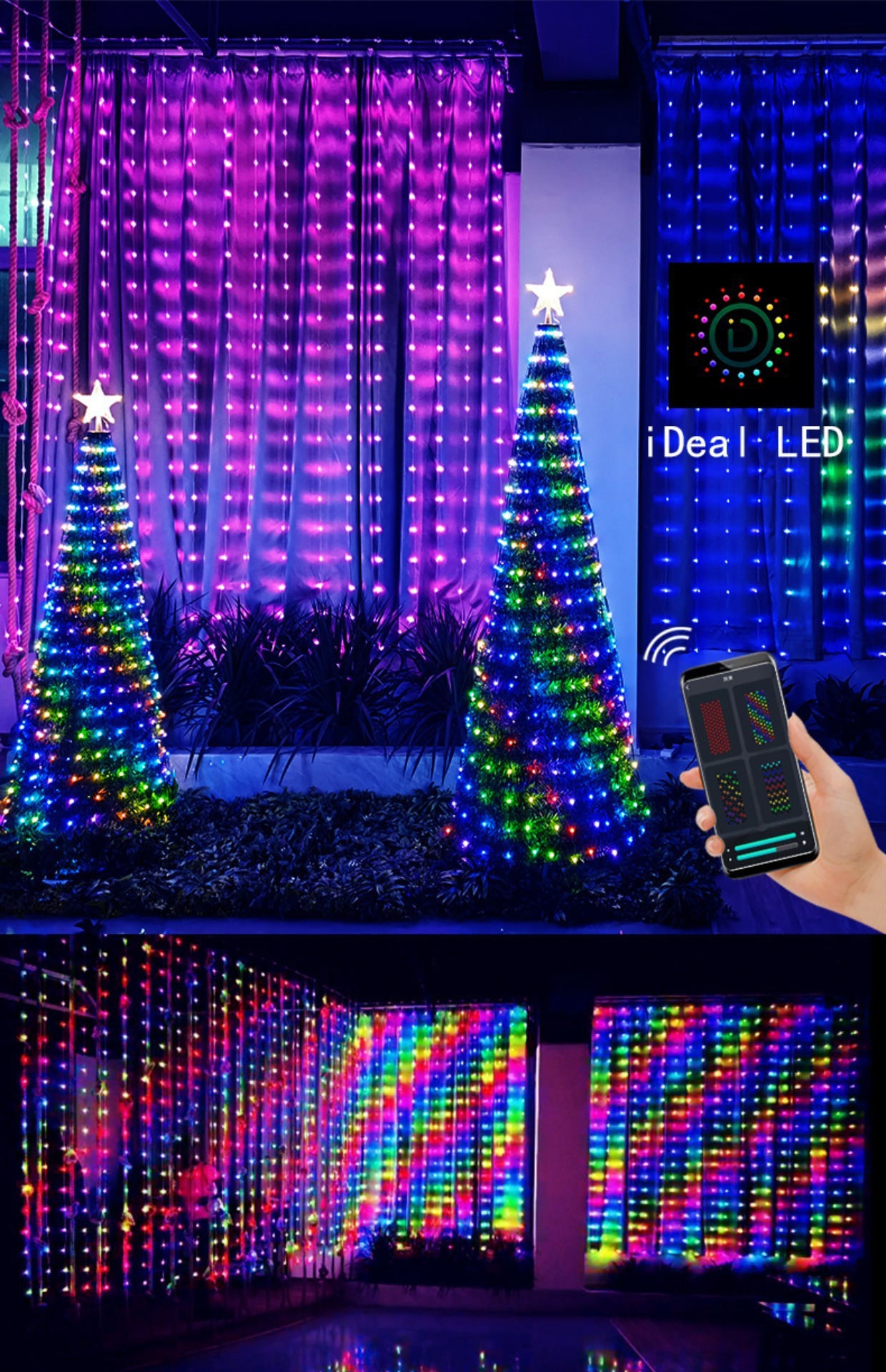 跨境幻彩LED氛围灯智能家居装饰RGB可编辑音乐律动app皮线窗帘灯-阿里巴巴