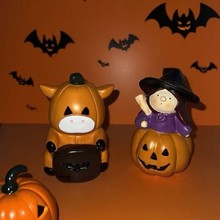 万圣节手工南瓜女巫牛摆件节日氛围装饰树脂搞怪工艺品