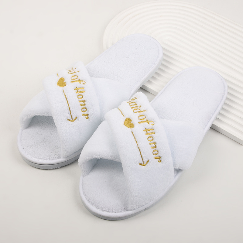 Hotel habitación de hotel zapatillas desechables letras inglesas brillantes damas de honor zapatillas nupciales al por mayor antideslizantes