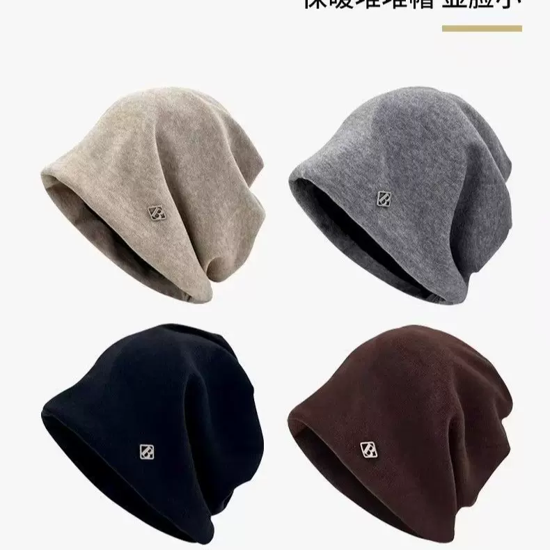 大头围冷帽感金属小标秋冬女宽松大码大号加绒小众包头堆堆帽批发