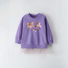 欧美风春秋新款长袖儿童卫衣工厂直供童装秋季女童可爱网纱卫衣