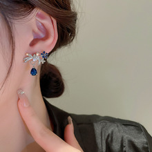 S925银针韩国锆石几何花朵水滴ins高级感轻奢时尚气质耳钉耳饰女