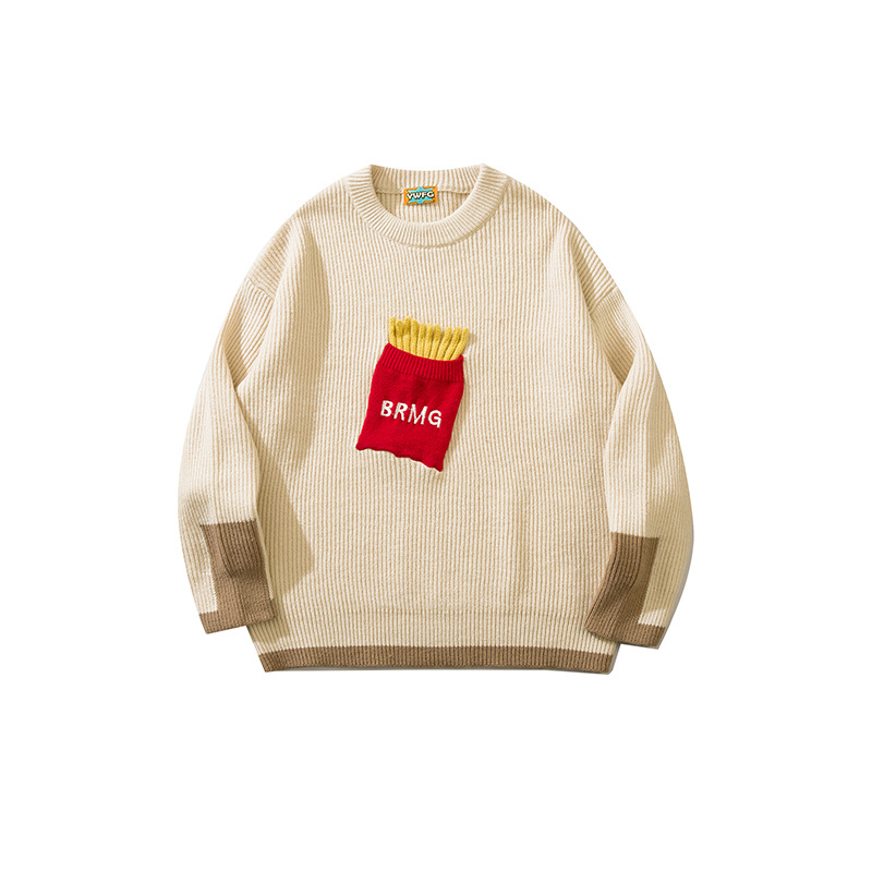 YWFG mujer americana de bolsillo patatas fritas 2024 Año Nuevo primavera pareja superior versátil cuello redondo manga larga jersey de punto