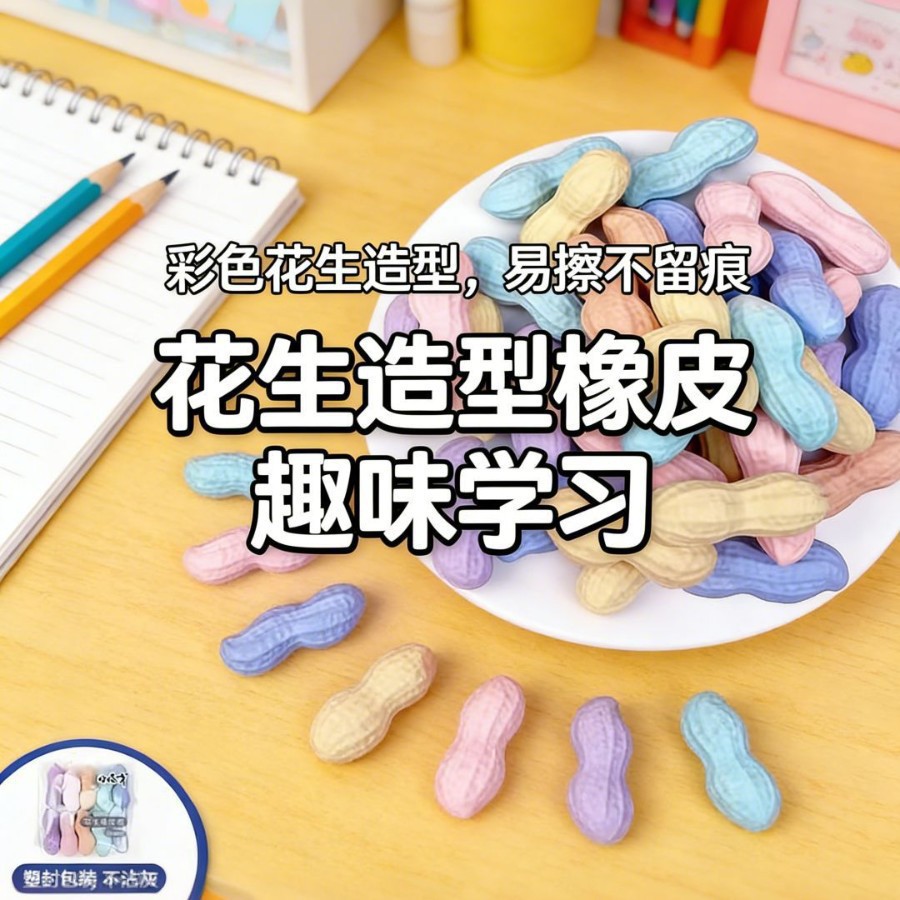 新升级创意仿真花生橡皮擦便携小巧造型可爱型小学生文具用品橡皮