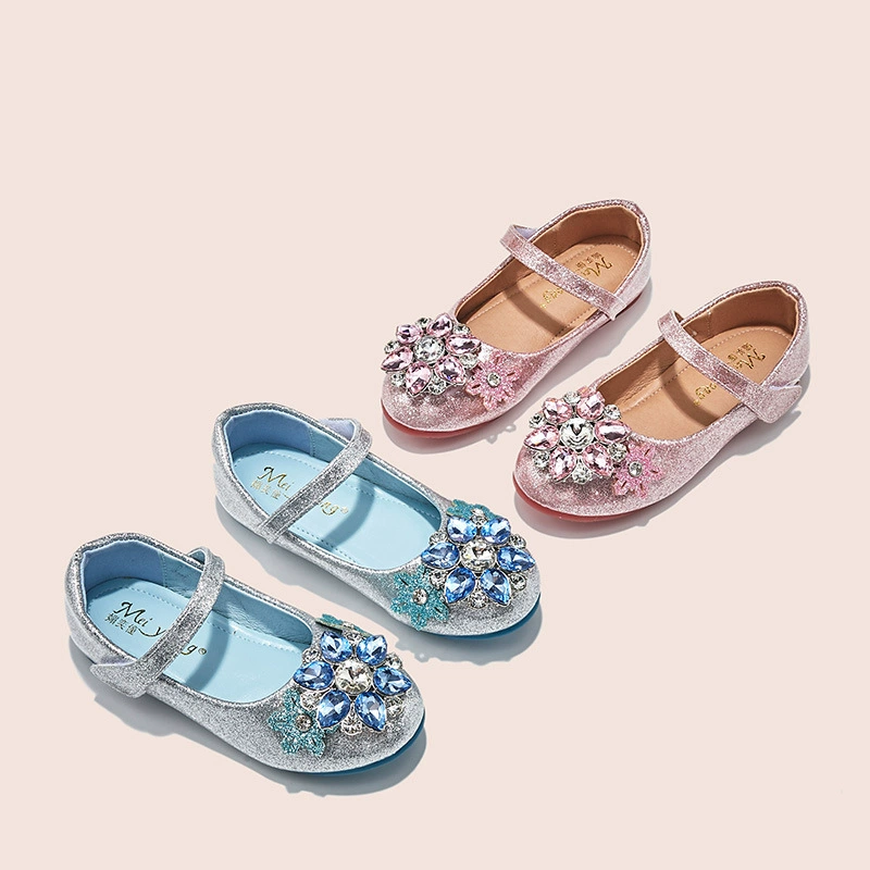 Девочки Aesa Принцесса обувь 2025 весна и осень новая маленькая девочка мягкая подошва хрустальные туфли одиночные туфли для детей представление хрустальные туфли