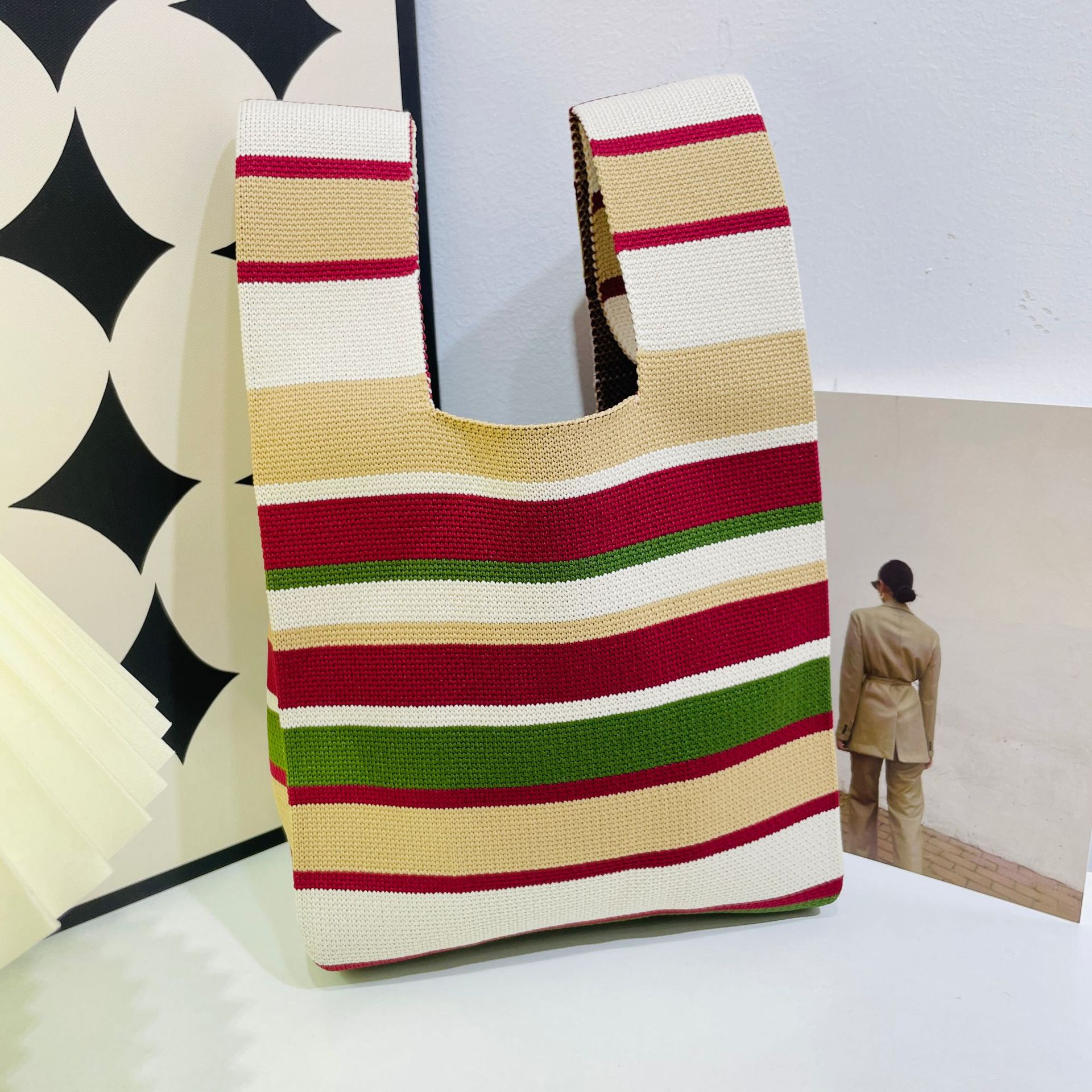 Bao Bao Small Group Design Knitted Heart Versatile Personality Knitted Shoulder Bag Handbag Tote Bag Women's Bag