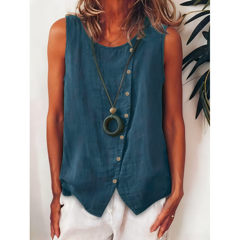 2026 European and American New Style Women's Bohemian Style Sleeveless Button-Down Shirt with Side Single-Breasted Loose Vest Top 2026 European and American New Style Women's Bohemian Style Sleeveless Button-Down Shirt with Side Single-Breasted Loose Vest Top