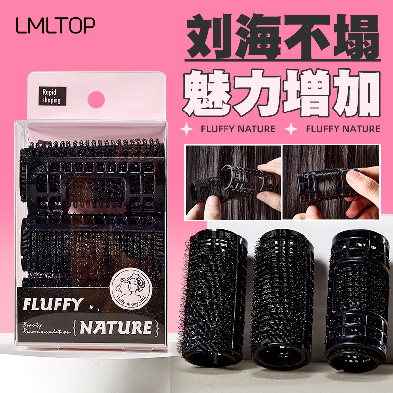 LMLTOP 3 cilindros de rizos negros cargados con aire, doble cinturón de rizos abierto, rizos autoadhesivos, exclusivos para cross-border