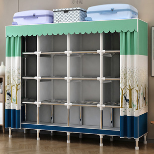 Multi-Layer Multi-Compartment Storage Cabinet All-Steel Frame Steel Pipe Cloth Wardrobe for Home Bedroom Rental Room Source Factory One Piece Wholesale