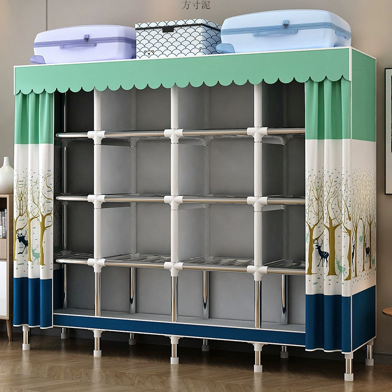 Многослойный шкаф для хранения с несколькими отделениями, цельнометаллический каркас, стальная труба, тканевый шкаф для дома, спальни, арендованной комнаты, заводская цельная оптовая продажа