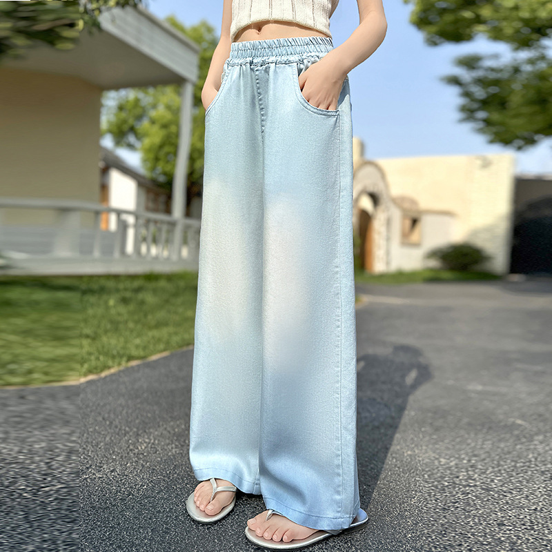 Girls' Summer Thin Pants 2025 New Style for Older Children Tencel Jeans Summer Long Pants Ice Silk Mosquito-Proof Wide-Leg Pants