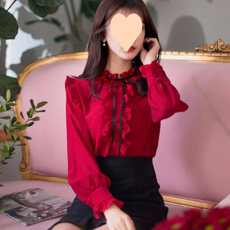 Новый шифоновый топ с длинными рукавами женский красный рубашка