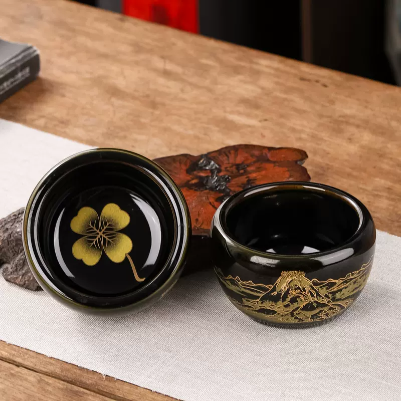 金叶盏功夫茶具陶瓷茶盏茶碗主人杯单杯陶瓷茶杯木叶建盏窑变天目