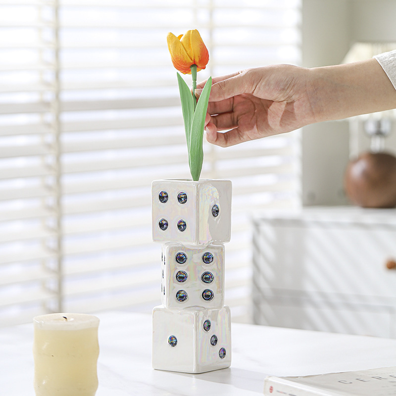 Cross-border New Dice Vase Nordic Ceramic Vase Electroplating Vase TV Cabinet Ornaments ceramic Vase Pendulum